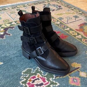 Stylish Black Buckle Combat Boots